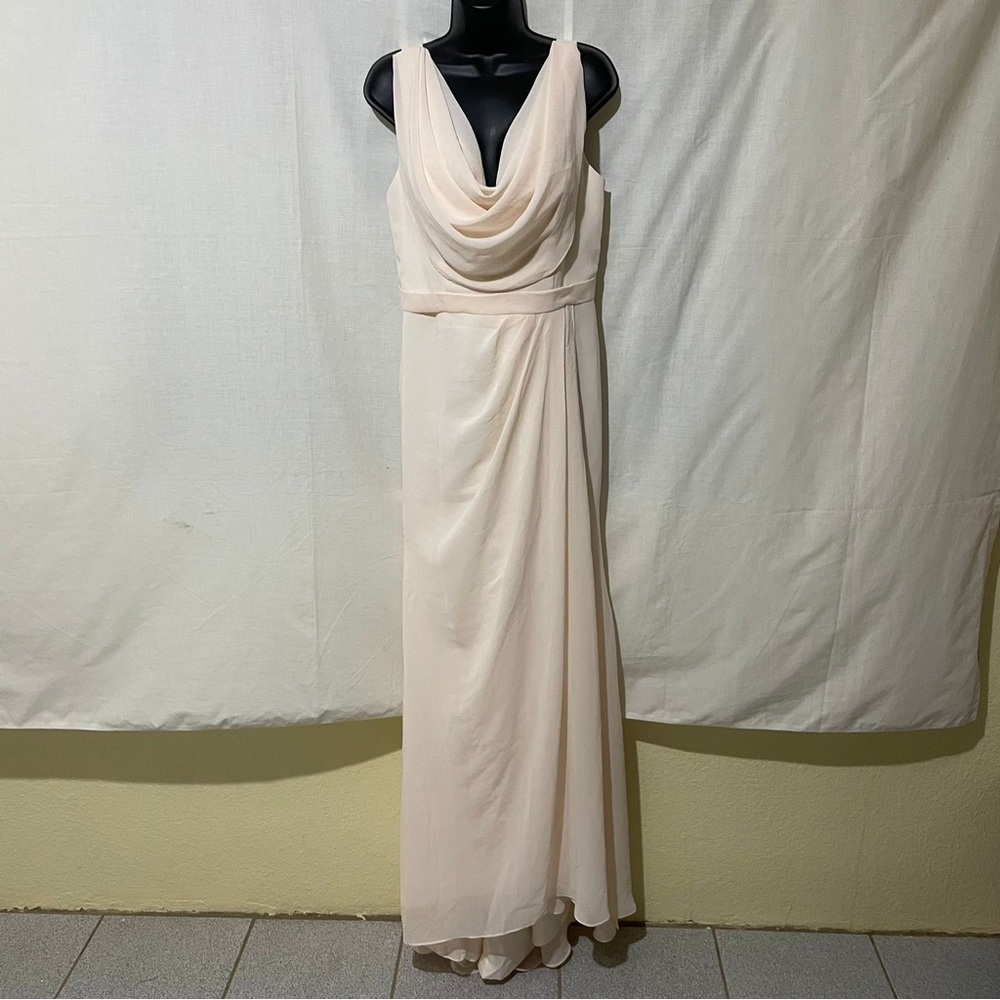 Hebeos Blush Pink Cowl Neck Wedding Dress – Floor Length, Custom Size